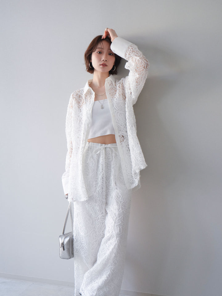 [SET]シアーコードレースオーバーシャツ+シアーコードレースイージーパンツ(2set)