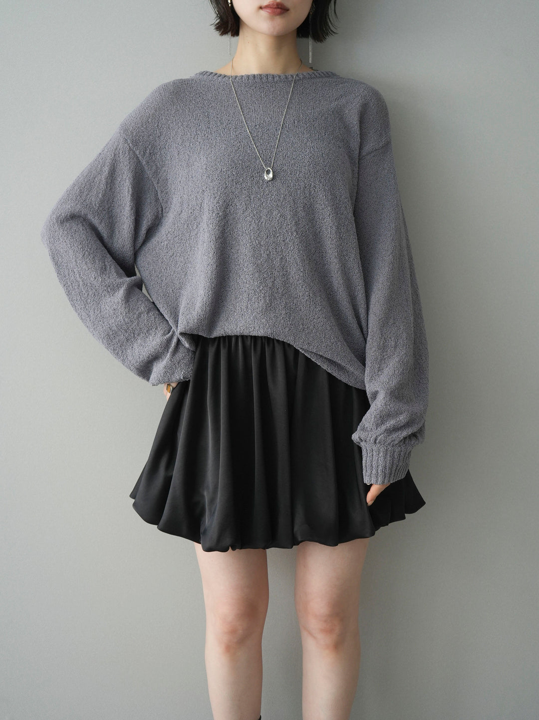 [予約]バックシアーフラワーレースニットプルオーバー/gray