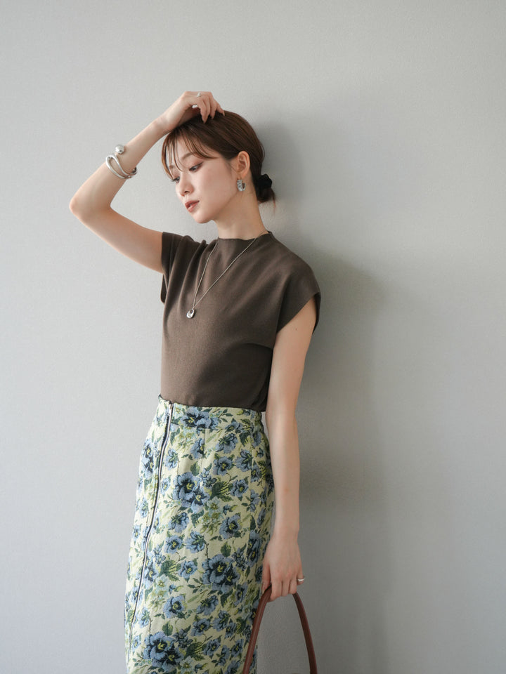 [予約]プチネックフレンチニットトップス/ブラウン