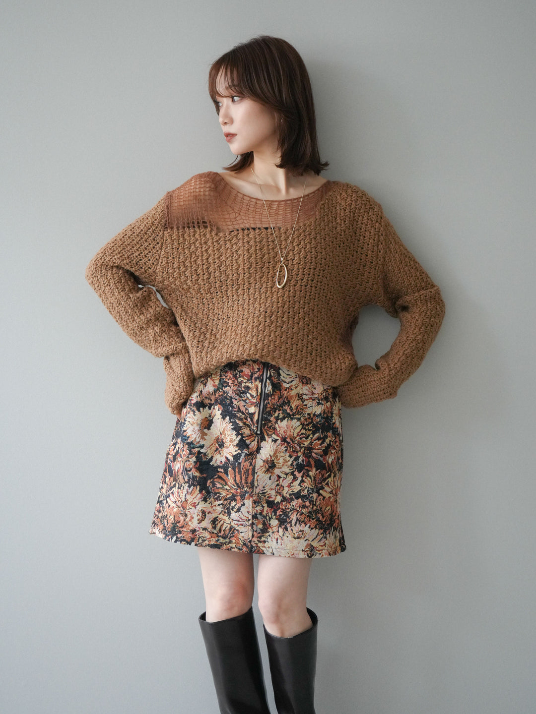 [予約]ダメージデザインニットプルオーバー/camel