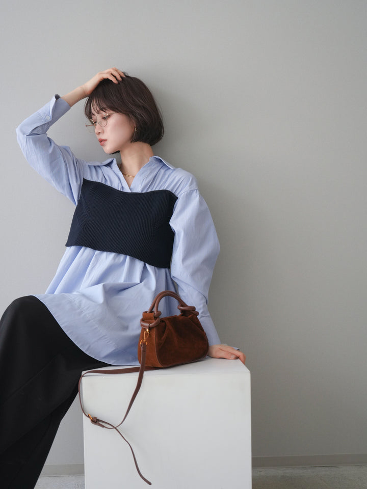 [予約]ニットビスチェドッキングフレアシャツチュニック/stripe