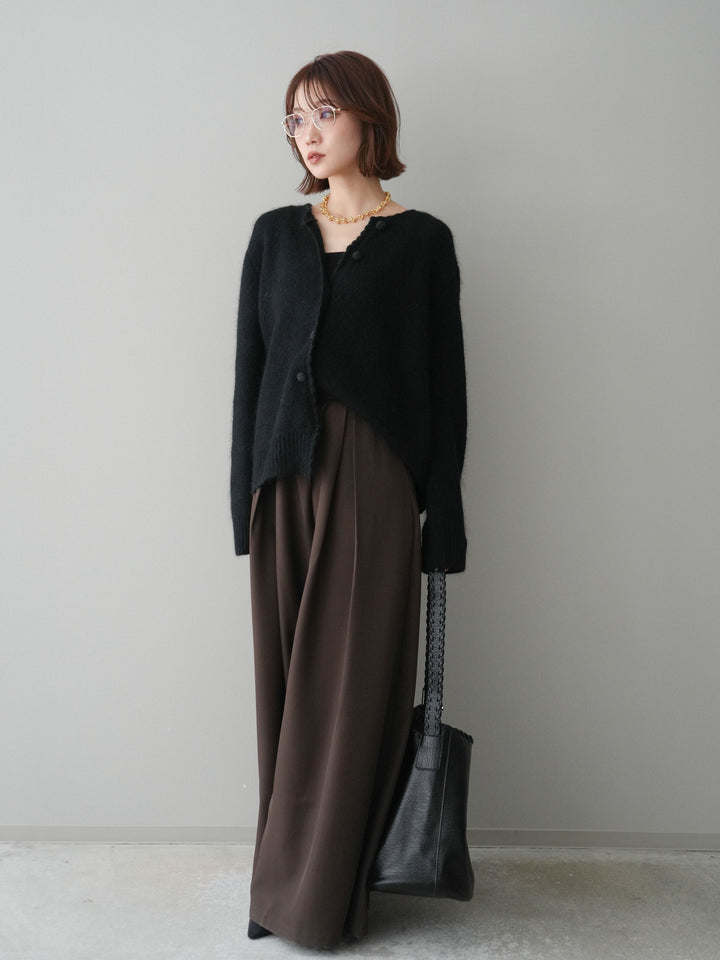 [SET]くるみボタンニットカーディガン+テープベルトタックバギーパンツ(2set)