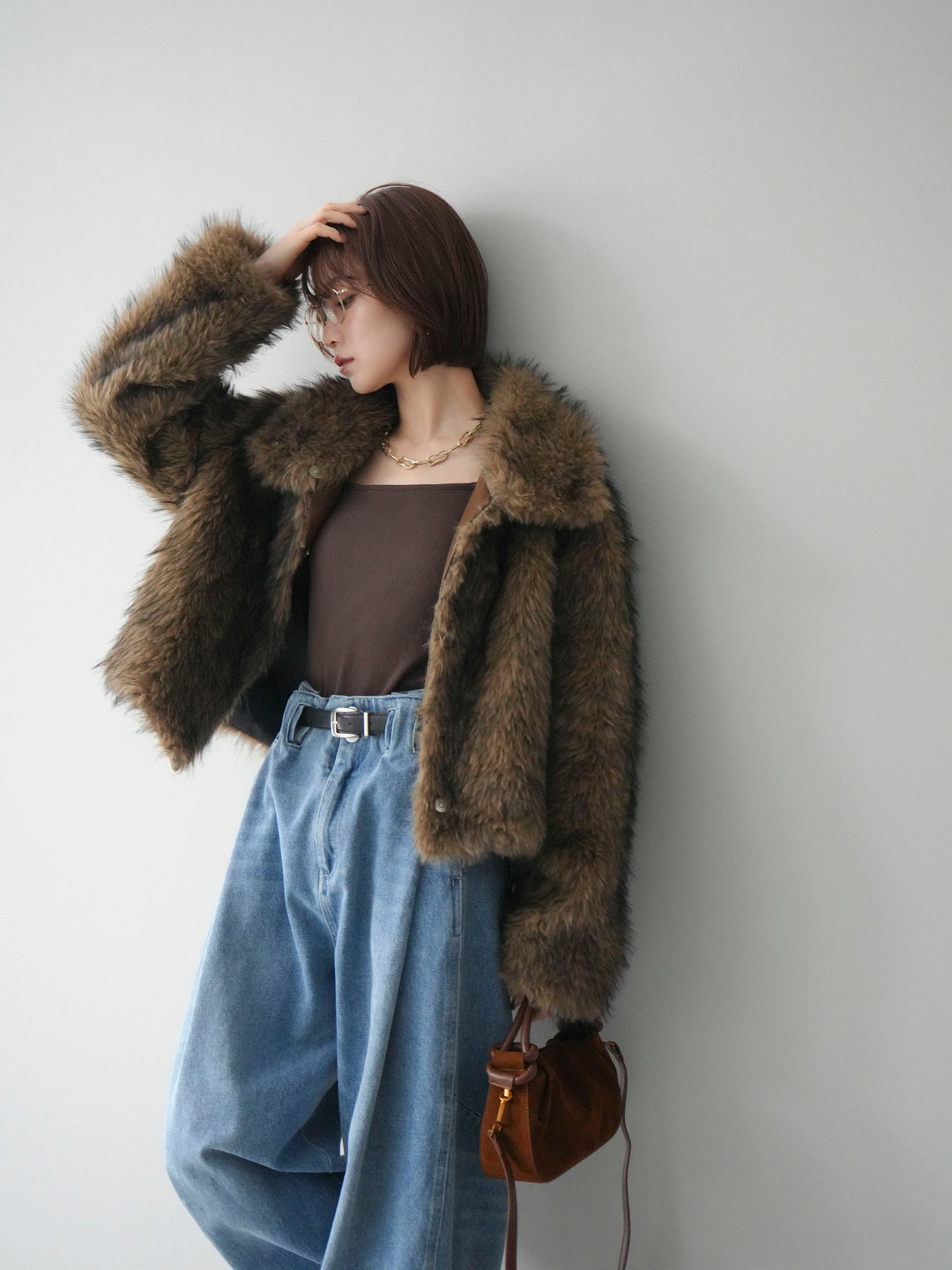 [20%オフ]MIXファースタンドネックショートジャケット/camel