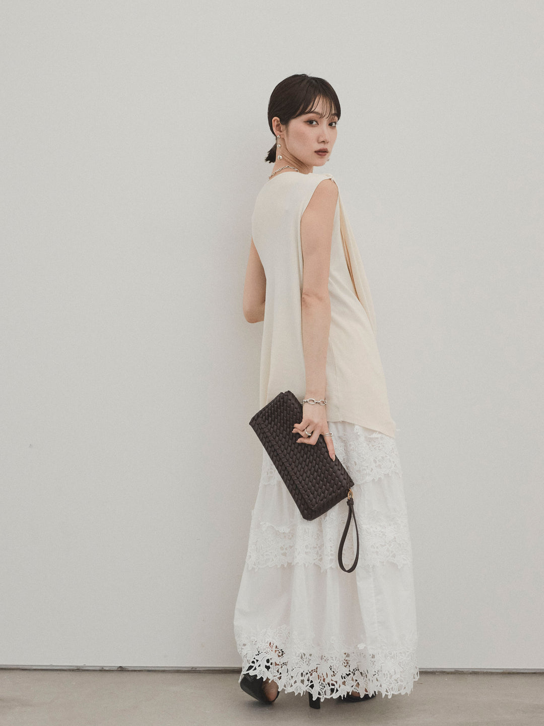 [予約]スカラップレースロングスカート/オフホワイト