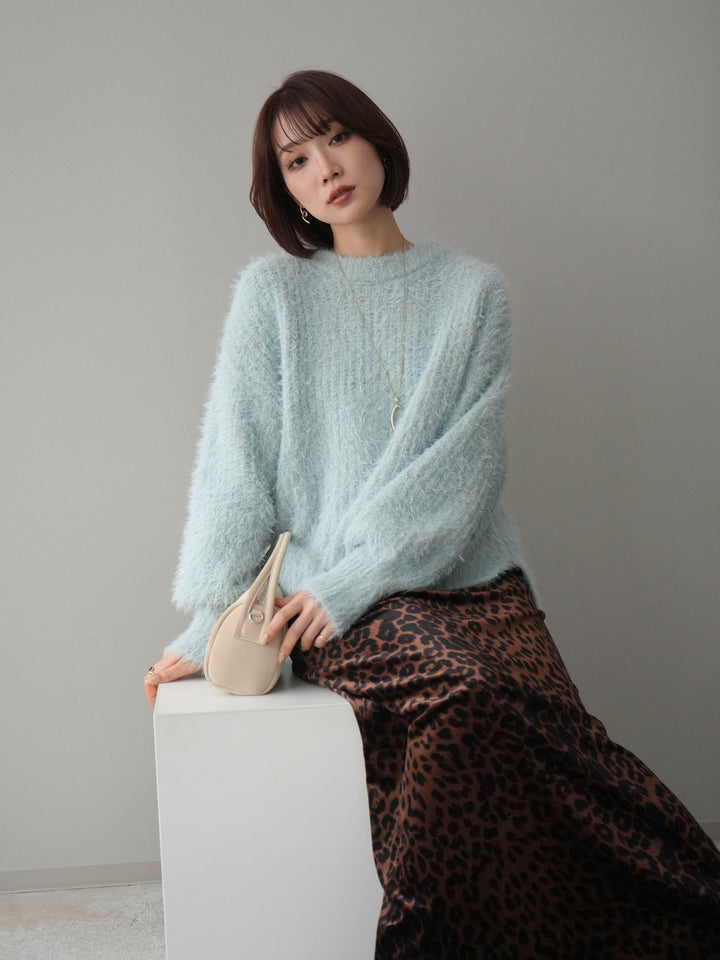 [予約]ボリュームスリーブシャギー MIXニットプルオーバー/mint