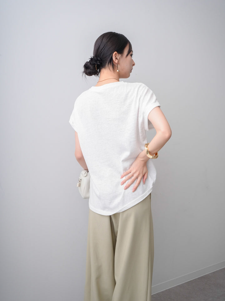 [SET]ドッグエンブロイダリーTEE+アシンメトリーベルトタックワイドパンツ(2set)