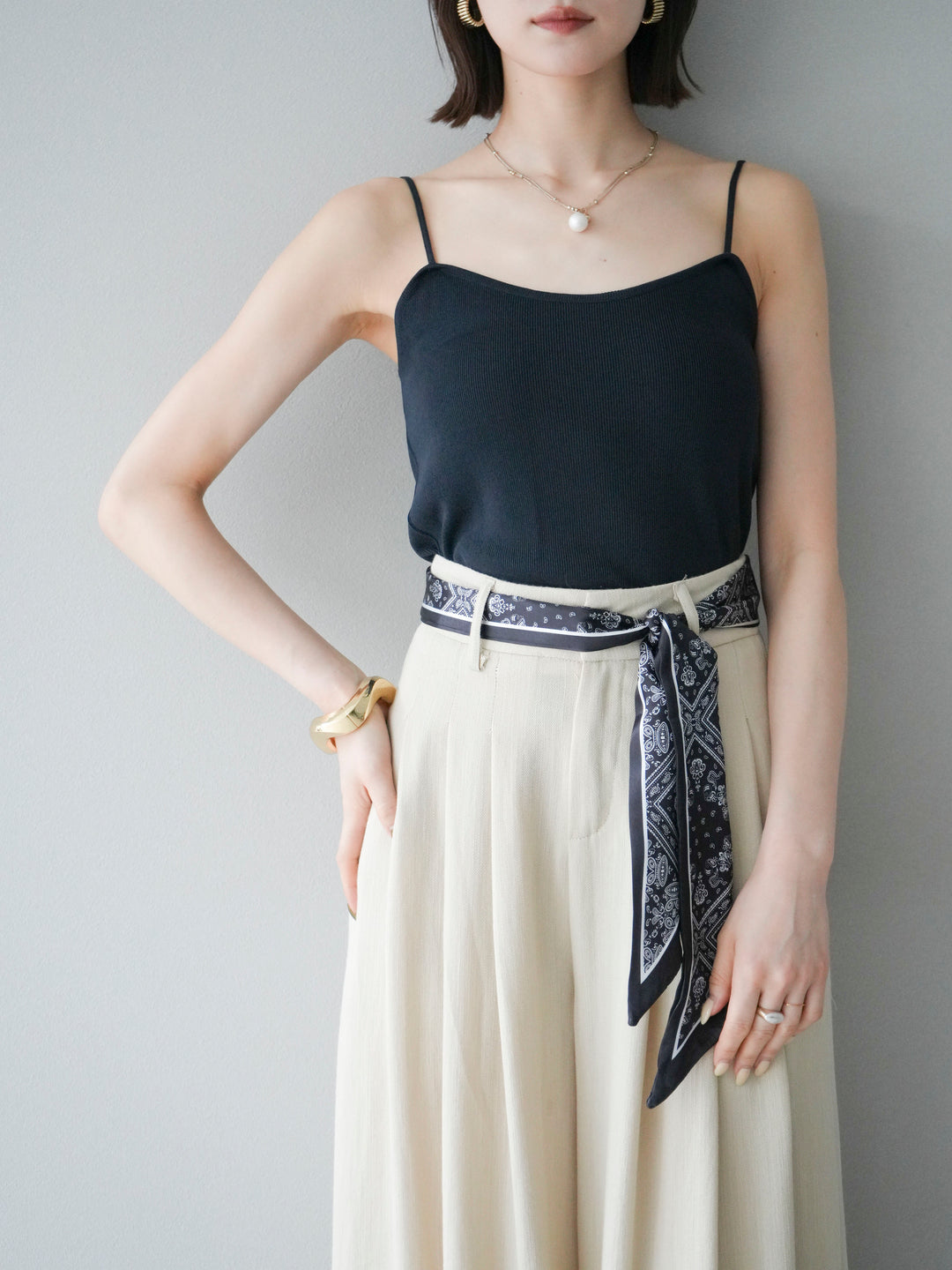 [予約]レーヨンニットキャミソール/チャコール