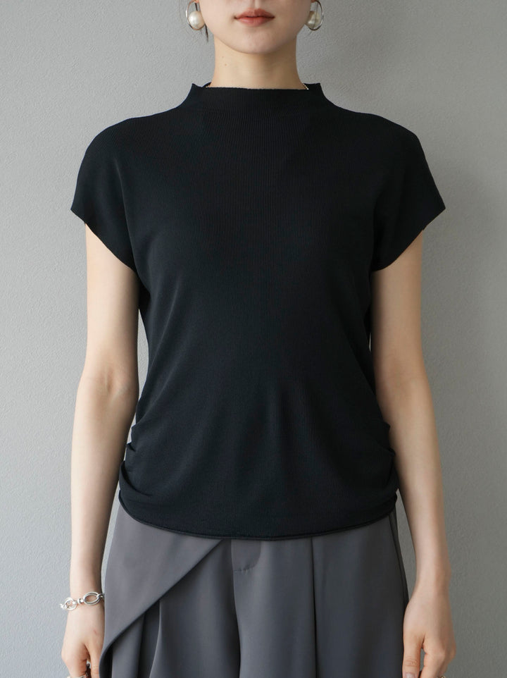 [Pre-order] Petite Neck Side Shirring Summer Knit Top/Black