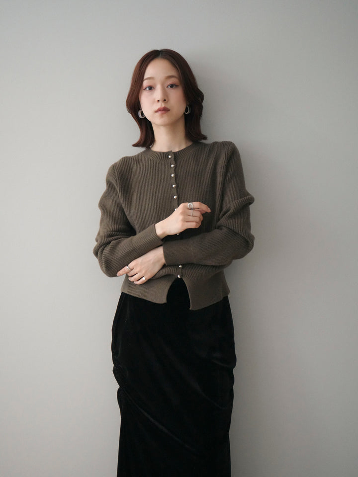 [予約]シルバーボタン畦編みニットカーディガン/brown