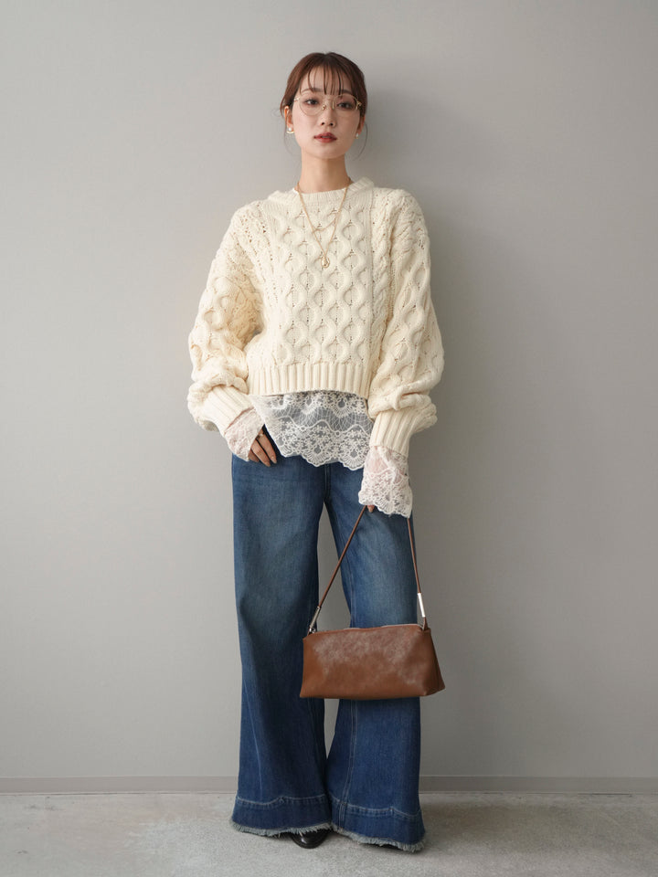 [予約]バルキーケーブルクロップドニットプルオーバー/ivory