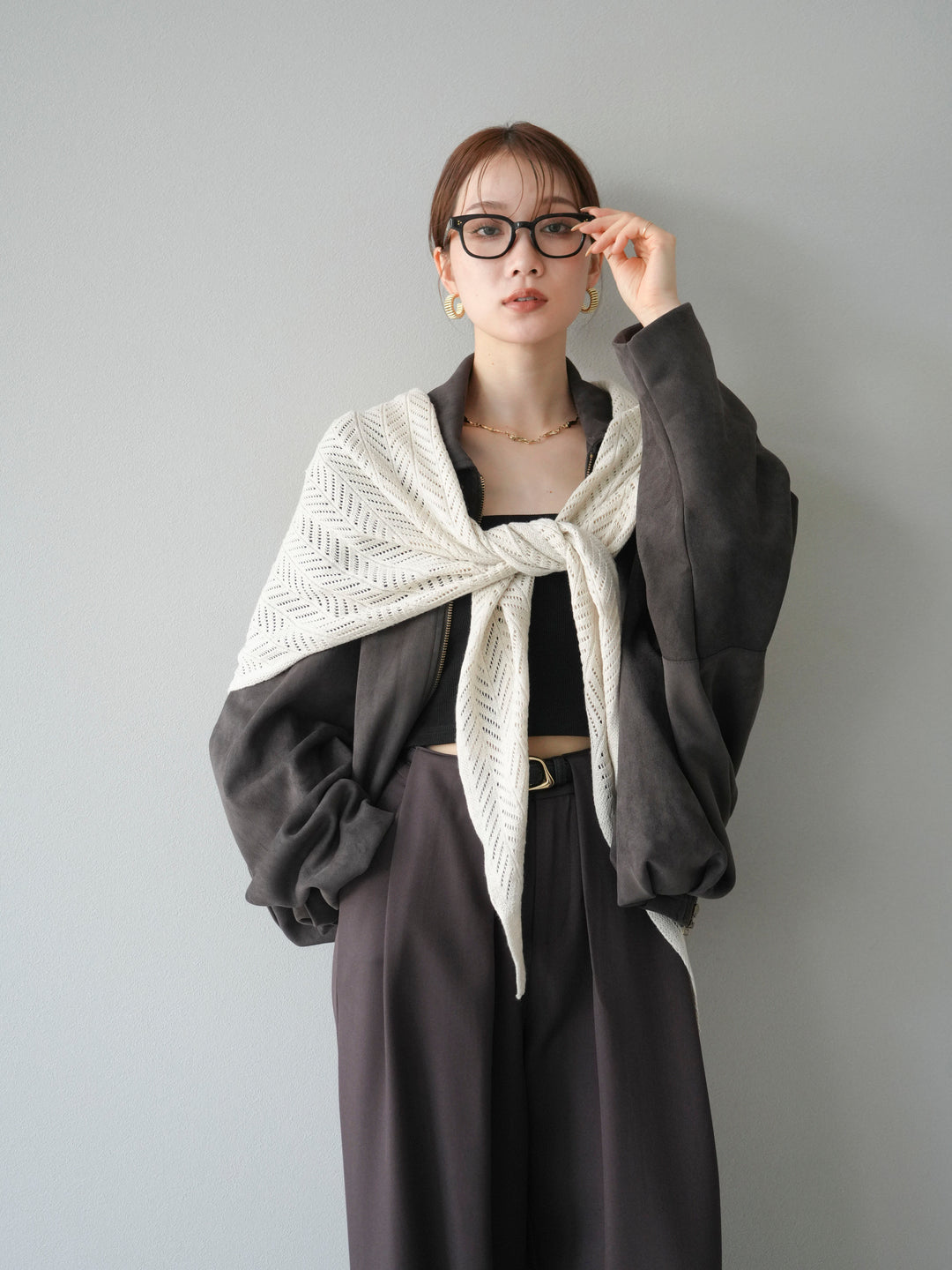 [SET] 麂皮外套+皮帶環設計寬褲（2套）