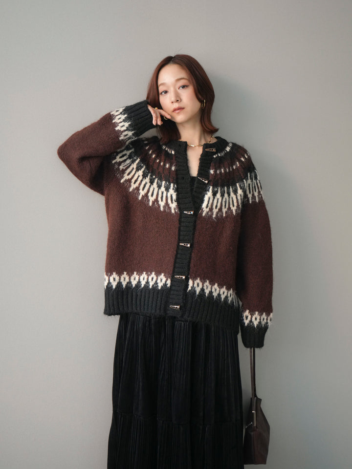 [予約]トグルボタン求心柄ニットカーディガン/brown