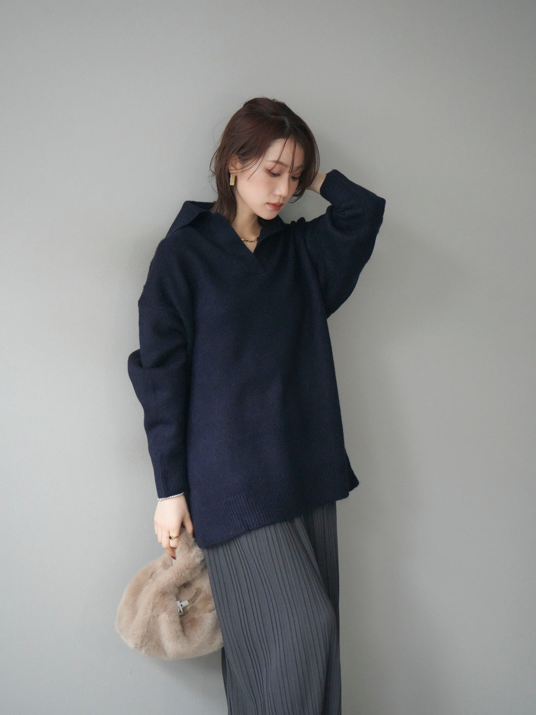 [予約]スキッパーオーバーニットプルオーバー/navy