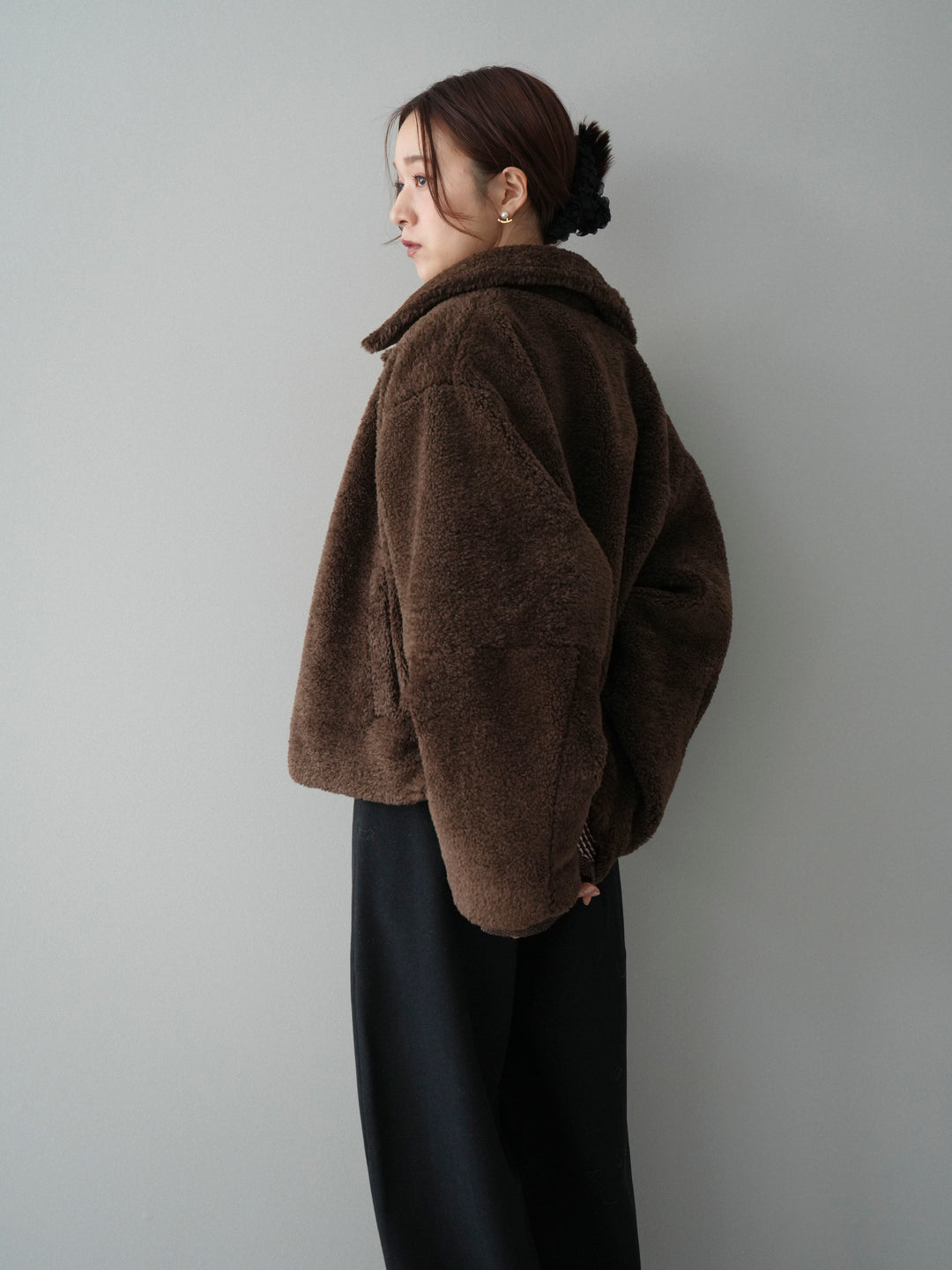 [SET]エコファーステンカラージャケット+ラメ異素材ボーダーリブニットプルオーバー(2set)