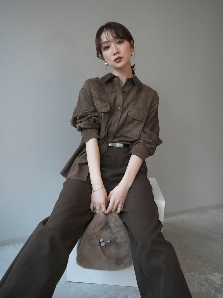 [予約]レザー襟スエードシャツ/khaki