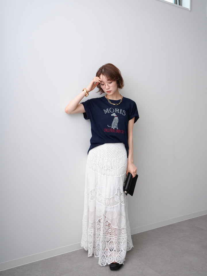 [SET]ドッグエンブロイダリーTEE+クロシェマキシスカート(2set)