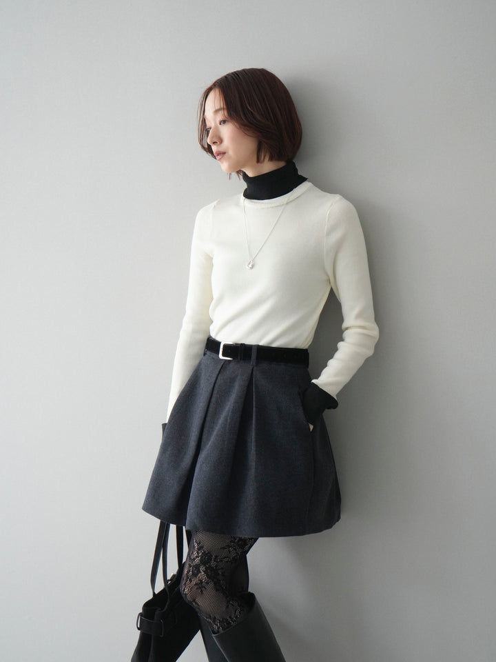 [予約]バイカラーレイヤードデザインタートルニットトップス/offwhite