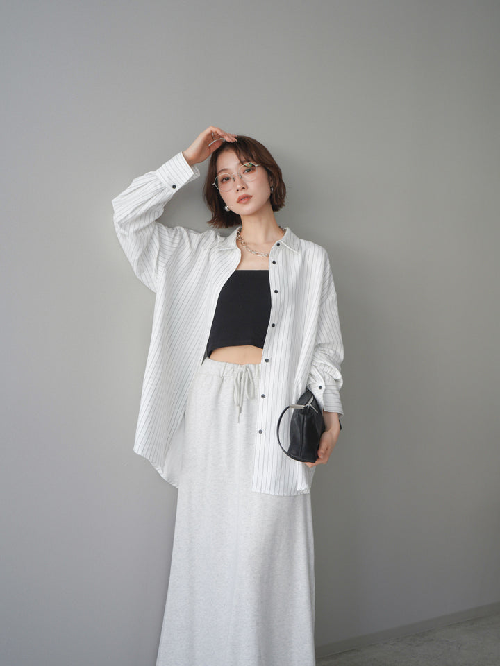 [SET]2WAYカシュクールストライプブラウス+スウェットフレアロングスカート(2set)