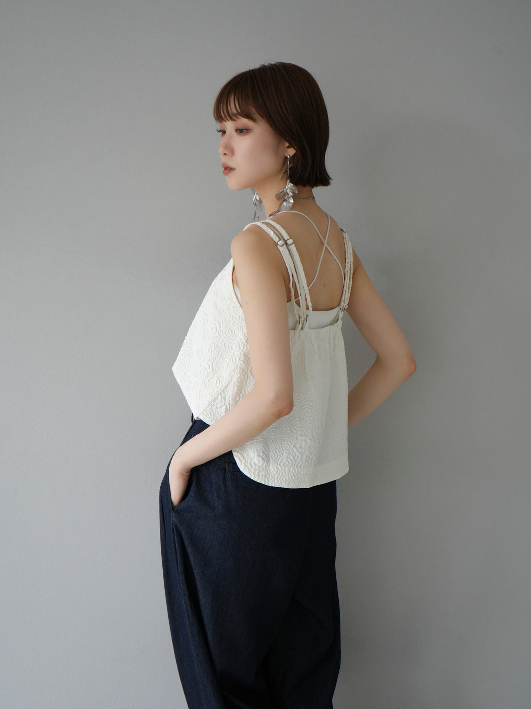 [Pre-order] Puffy Jacquard Double Strap Camisole/Ivory