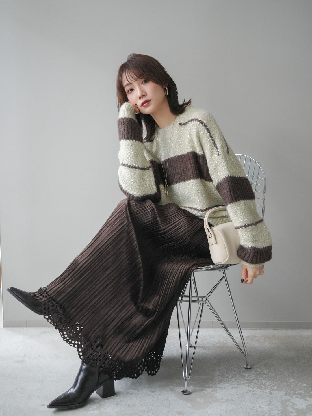 [予約]ネップヤーンボーダーニットプルオーバー/beige