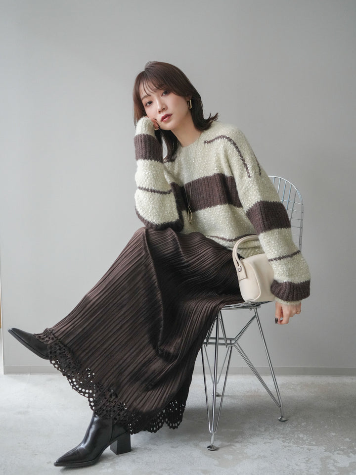 [予約]ネップヤーンボーダーニットプルオーバー/beige