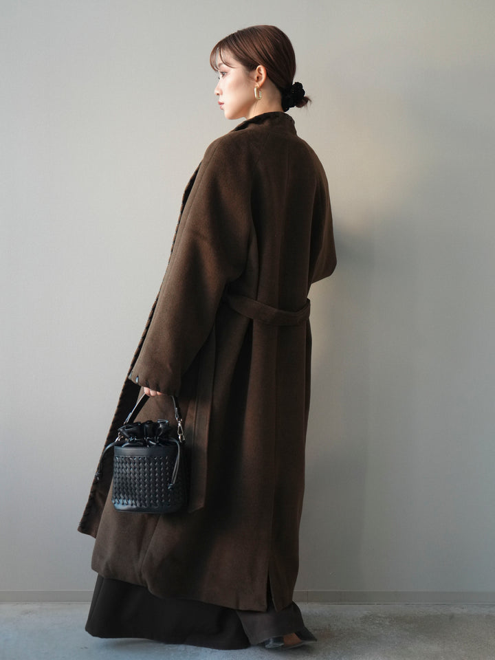 [SET]ハンドステッチ裏中綿ロングコート+選べるアクセセット(2set)