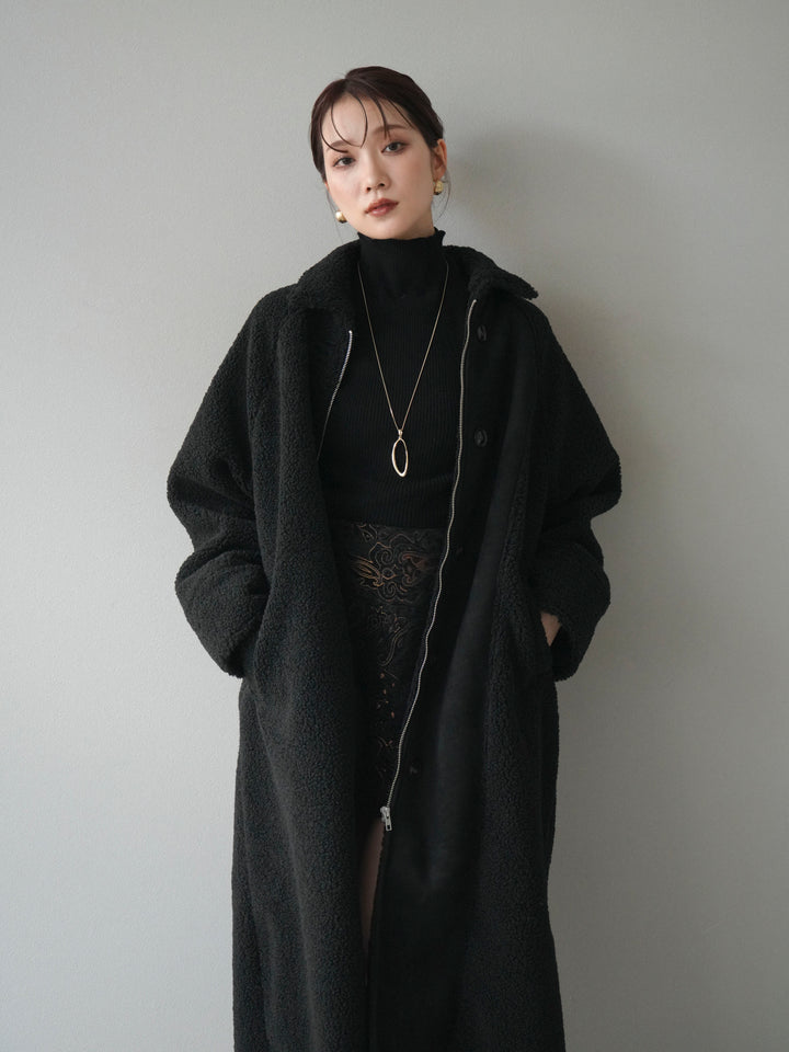 [予約]ボアxムートンロングコート/black