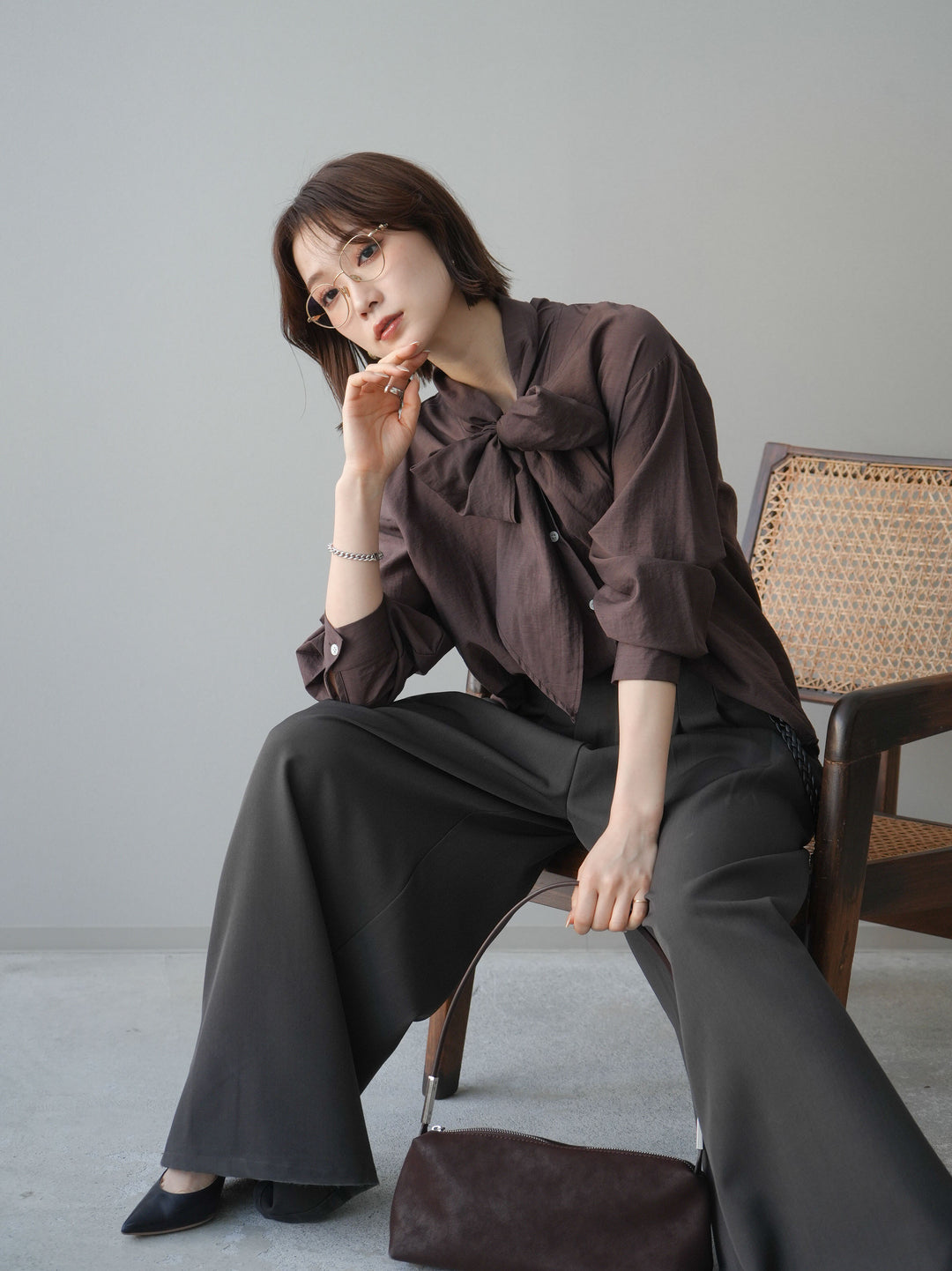 [SET]シアーボウタイブラウス+シアーボウタイブラウス(2set)