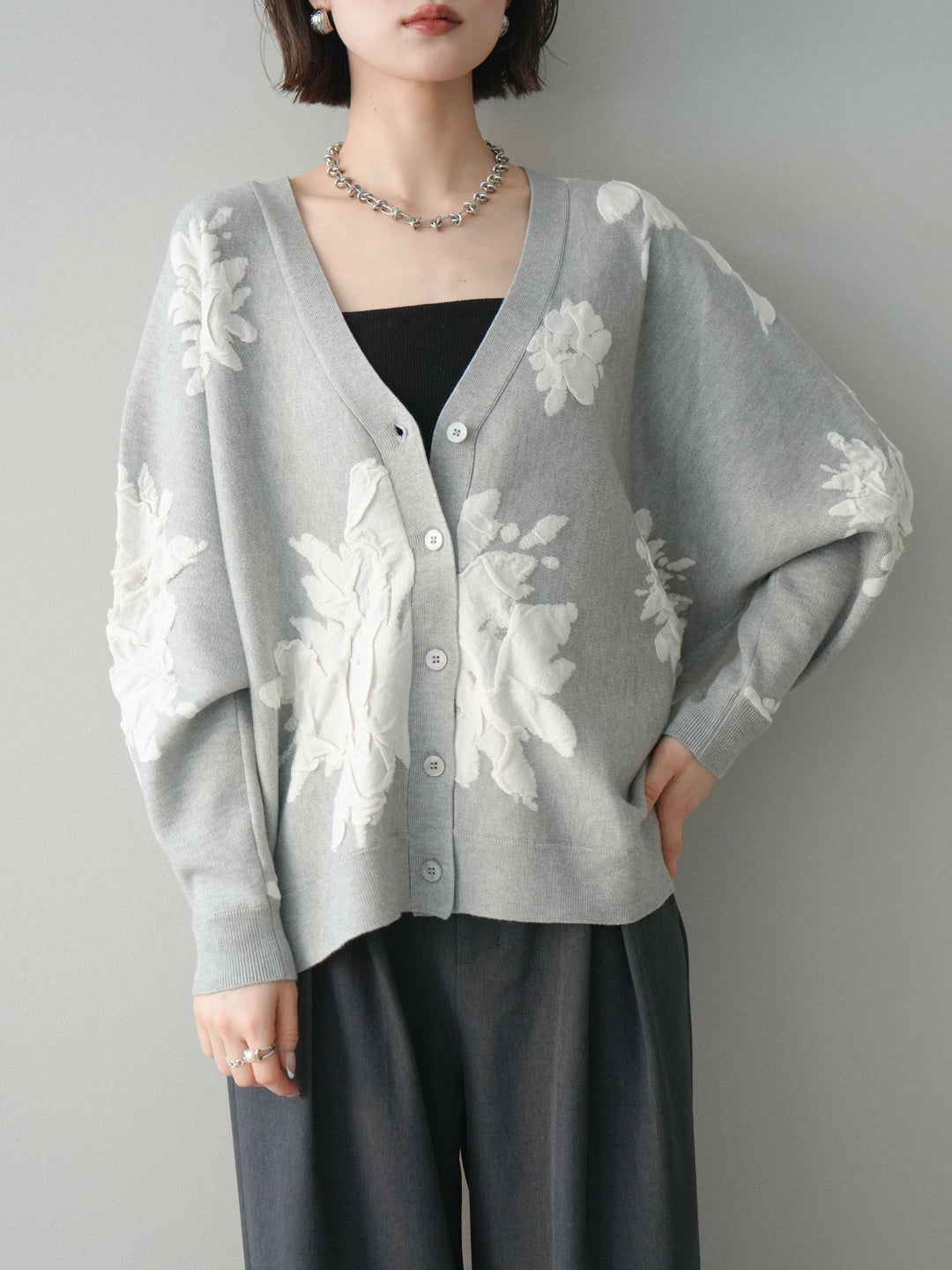 [SET]フラワージャガードニットカーディガン+フラワージャガードニットカーディガン(2set)