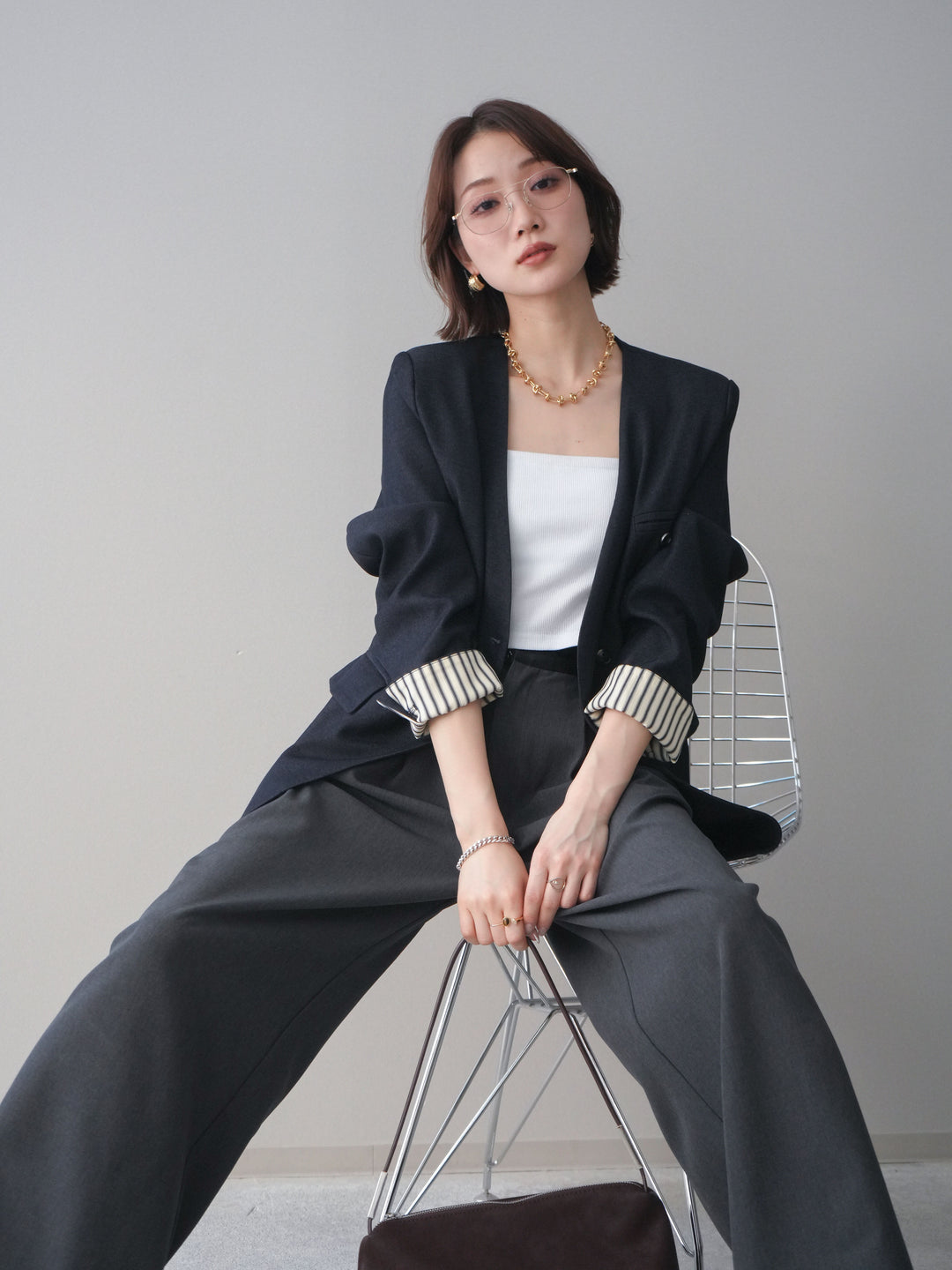 [SET]ノーカラージャケット+選べるアクセセット(2set)