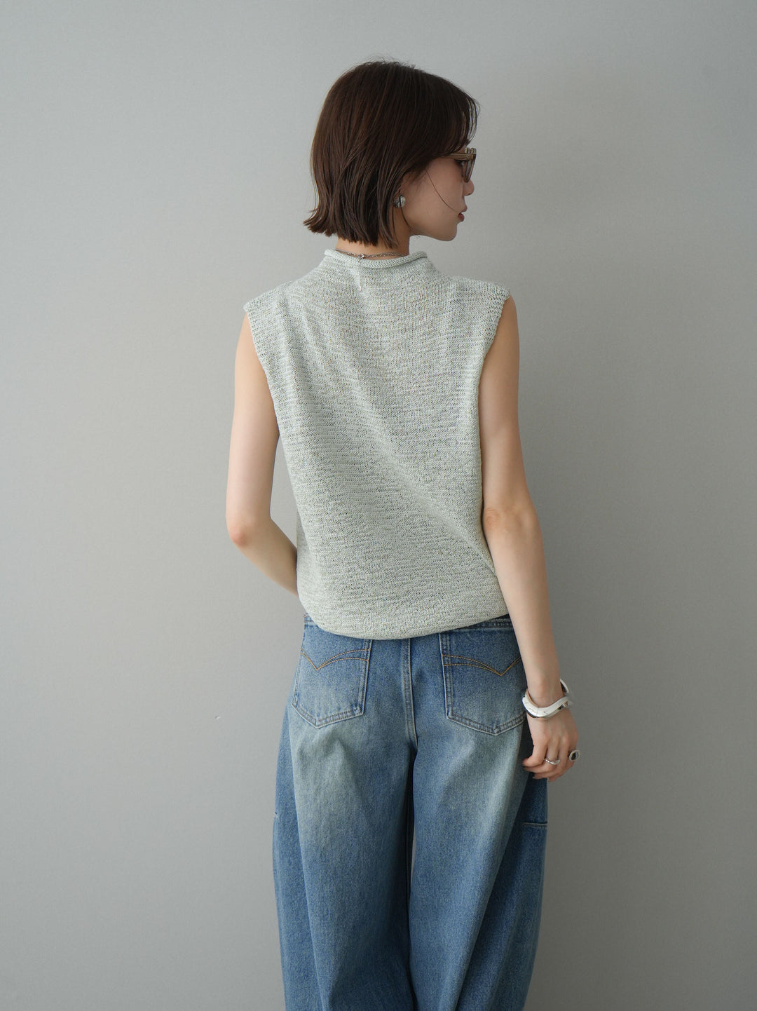 [予約]ノースリーブリネンタッチシアーニットプルオーバー/green