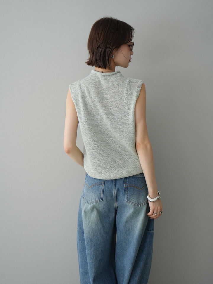 [予約]ノースリーブリネンタッチシアーニットプルオーバー/green