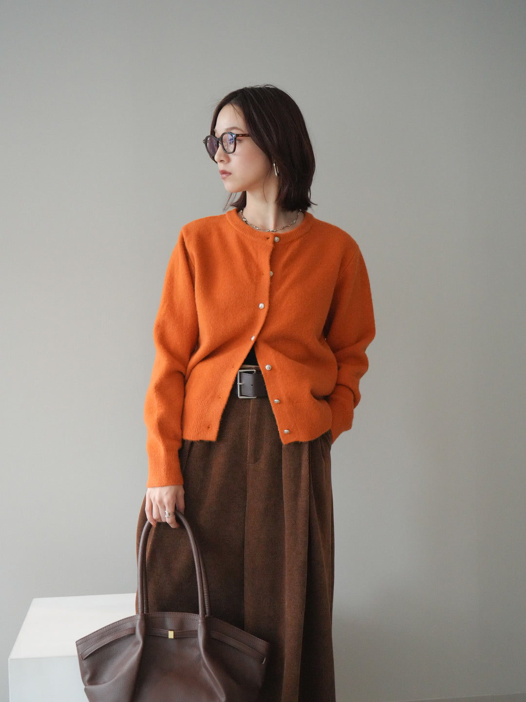 [SET]アンティークボタンニットカーディガン+ベルトデザインループコールテンワイドパンツ(ベルト付き)(2set)