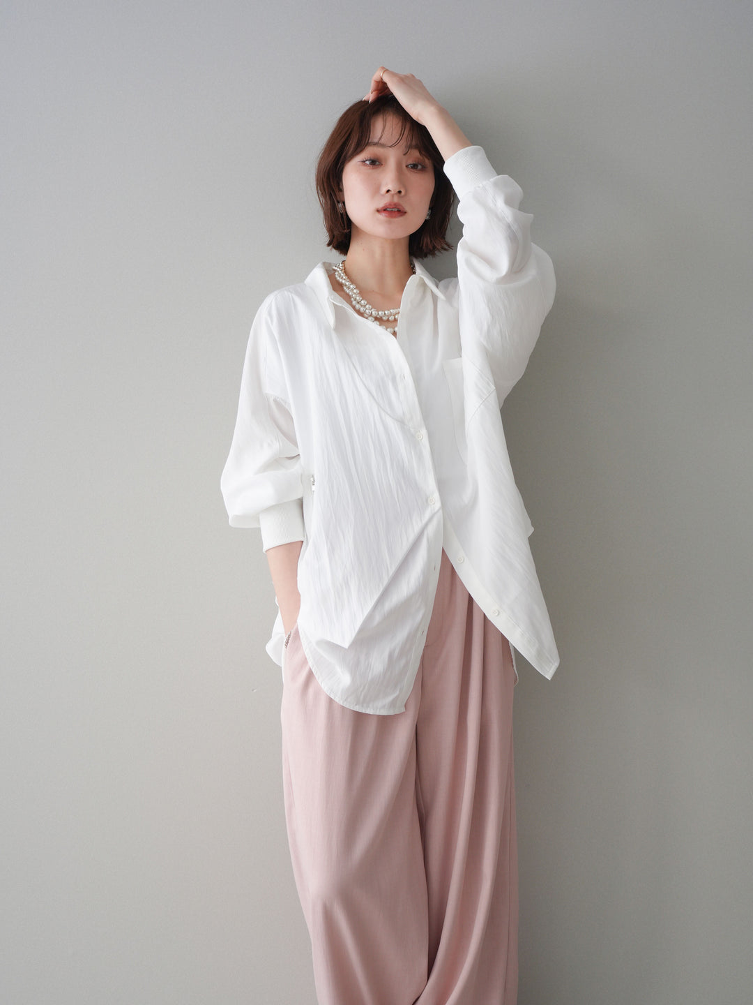 [予約]リブカフスアシンメトリーZIPデザインオーバーシャツ/offwhite