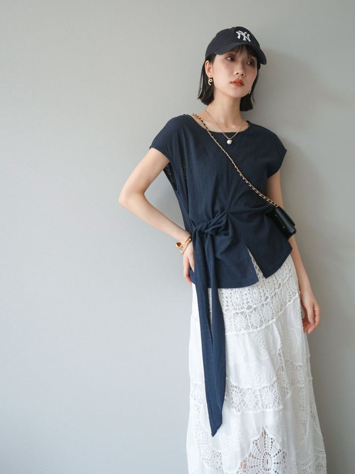 [予約]フロント巻きデザインカットソー/ネイビー