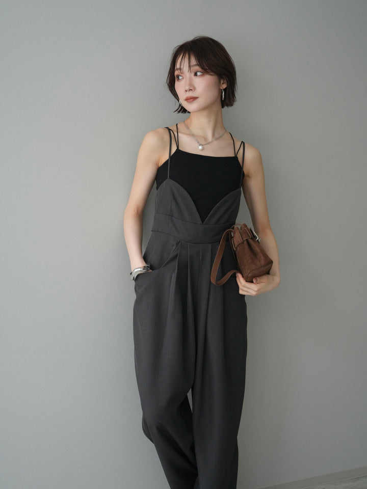 [予約]バックデザインサロペット/charcoal