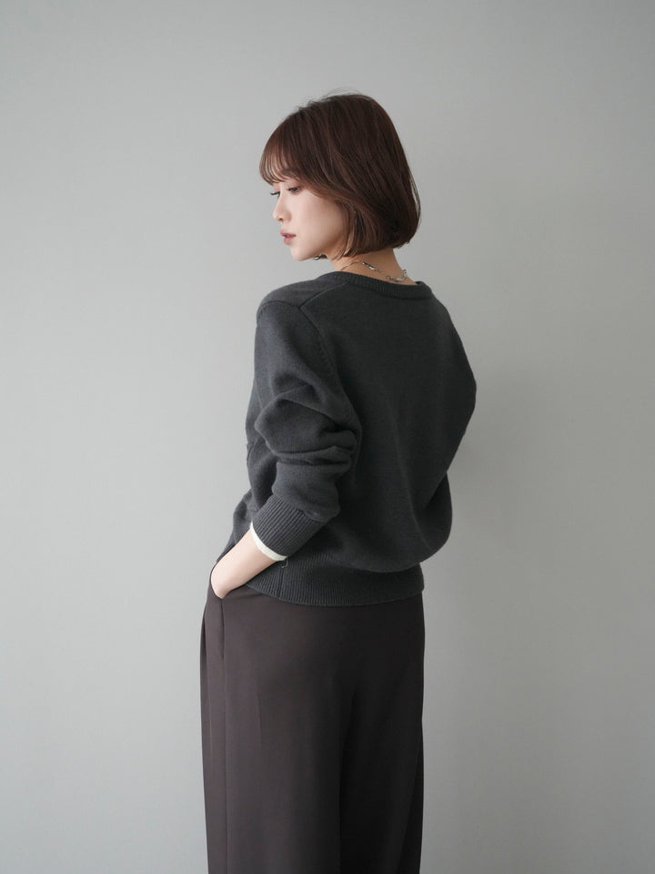 [予約]袖配色ミニポケットカーディガン/charcoal