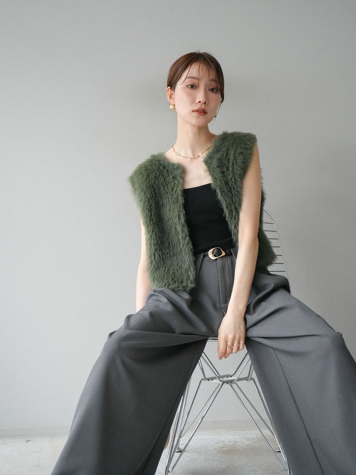 [予約]ミンクライク前後2WAYショートジレ/カーキ