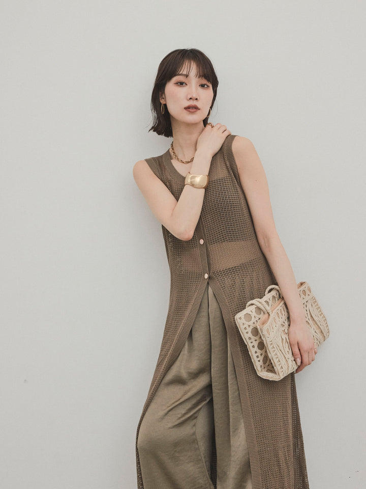 [套裝] 什錦紐扣針織長背心 + 什錦紐扣針織長背心 (2套)