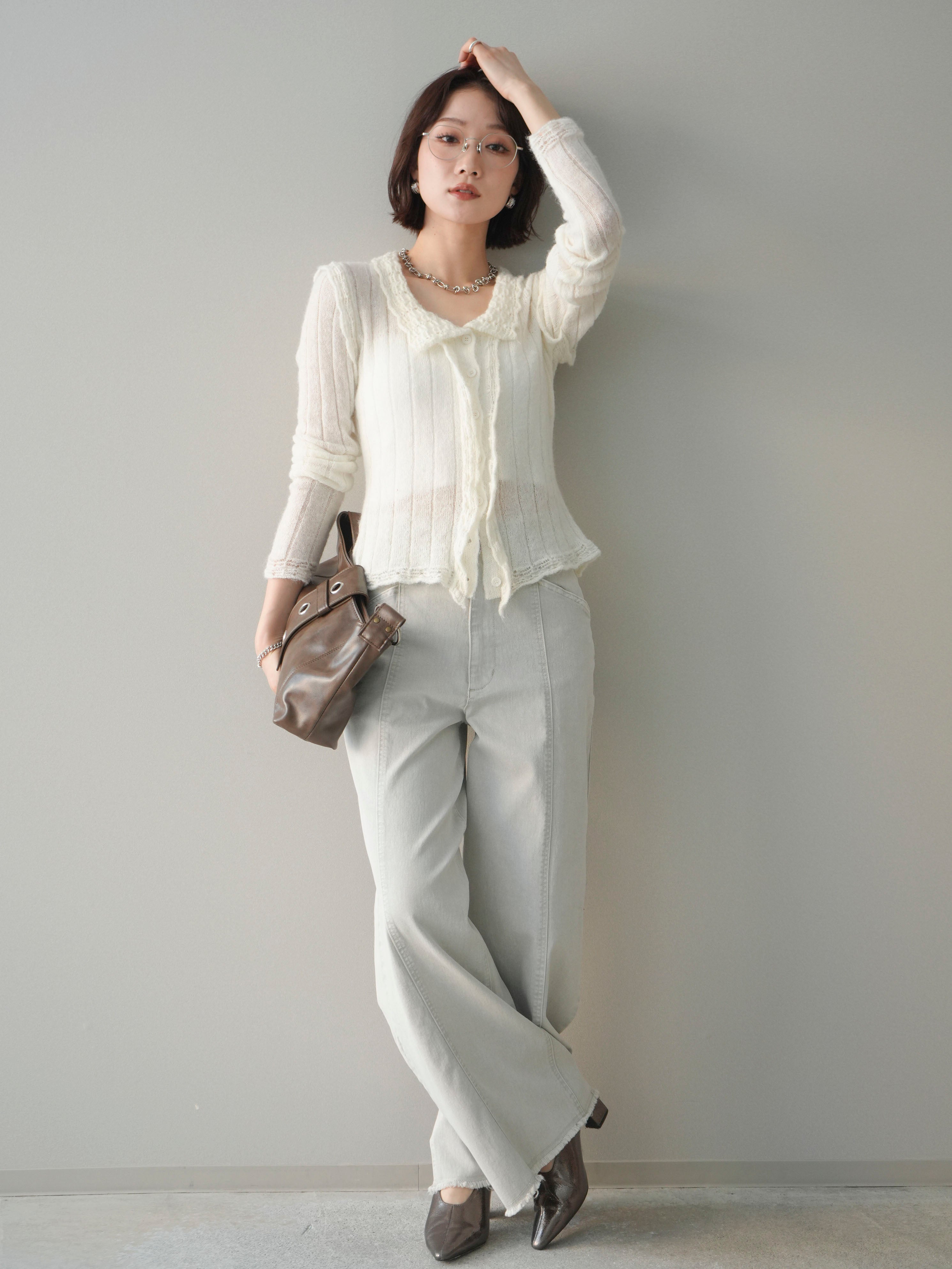 SET]センターステッチストレッチカットオフデニムパンツ+センター