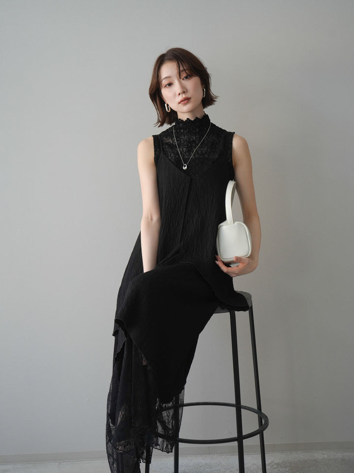 [予約]レース切替アシンメトリーワンピース/black