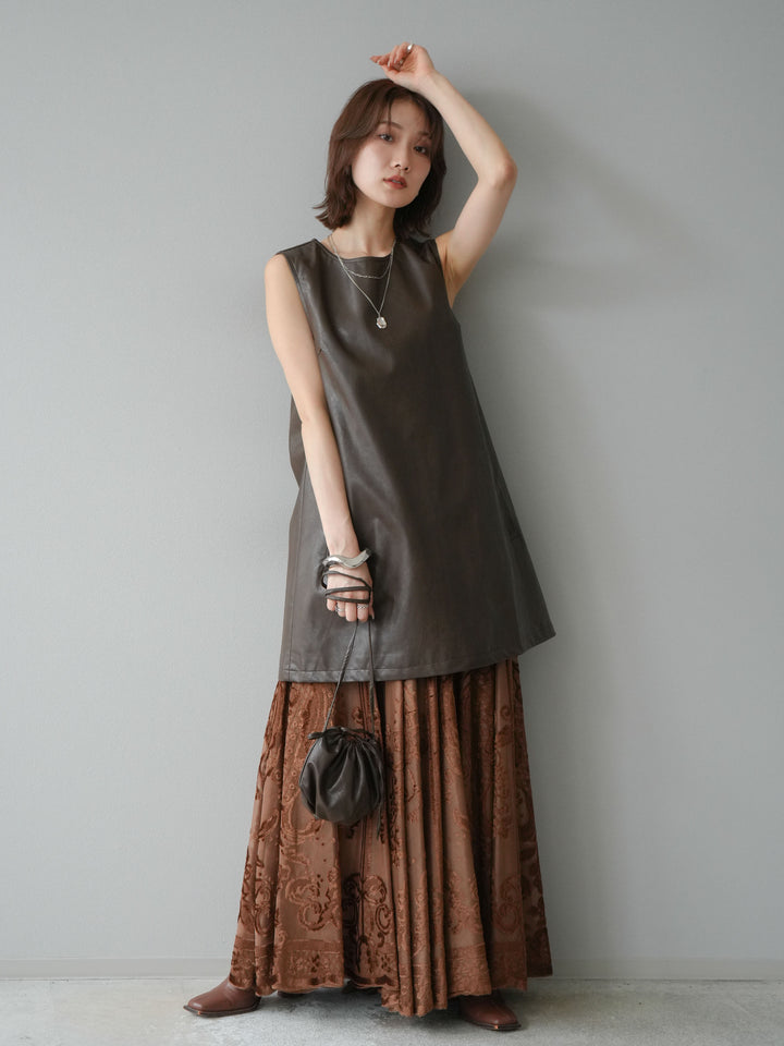 [予約]ショルダーポーチ付レザーミニワンピース/ブラウン