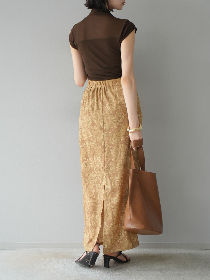 [予約]ペイズリープリントタックIラインスカート/ベージュ