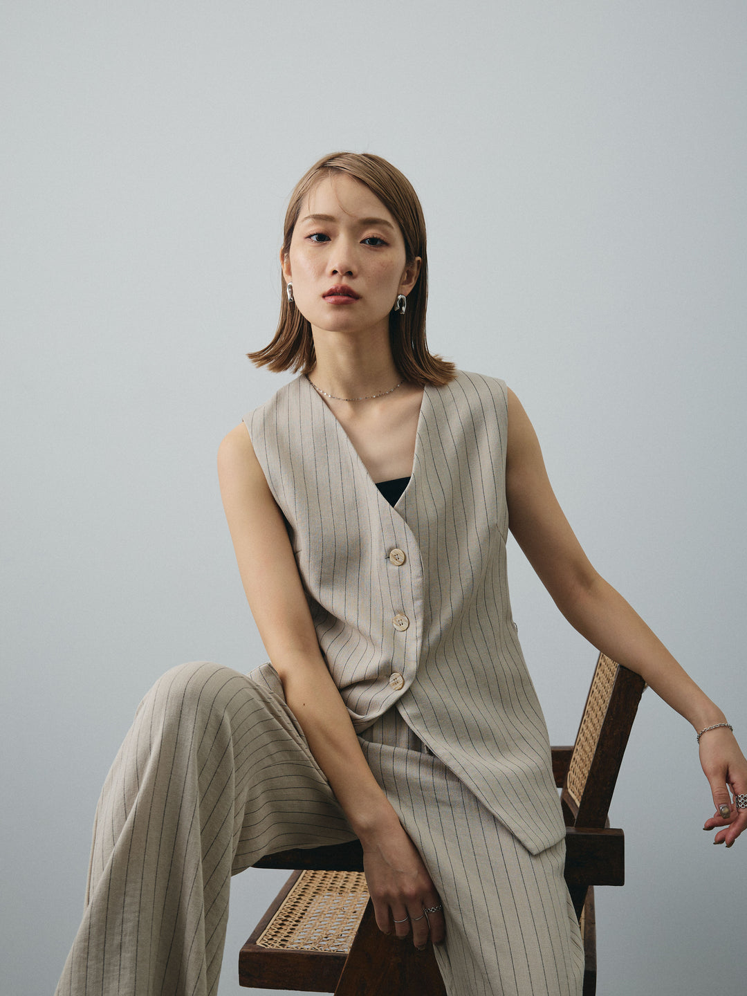 [SET]ストライプベスト＆ワイドパンツSET UP+ストライプベスト＆ワイドパンツSET UP(2set)