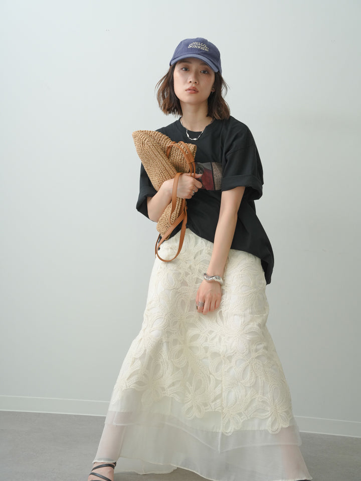 [SET]スリードッグフォトボックスTEE+フラワーレースレイヤードスカート(2set)