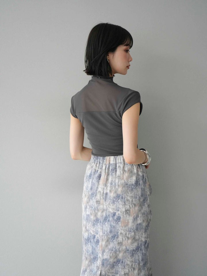 [予約]シアー切替ストレッチトップス/チャコール