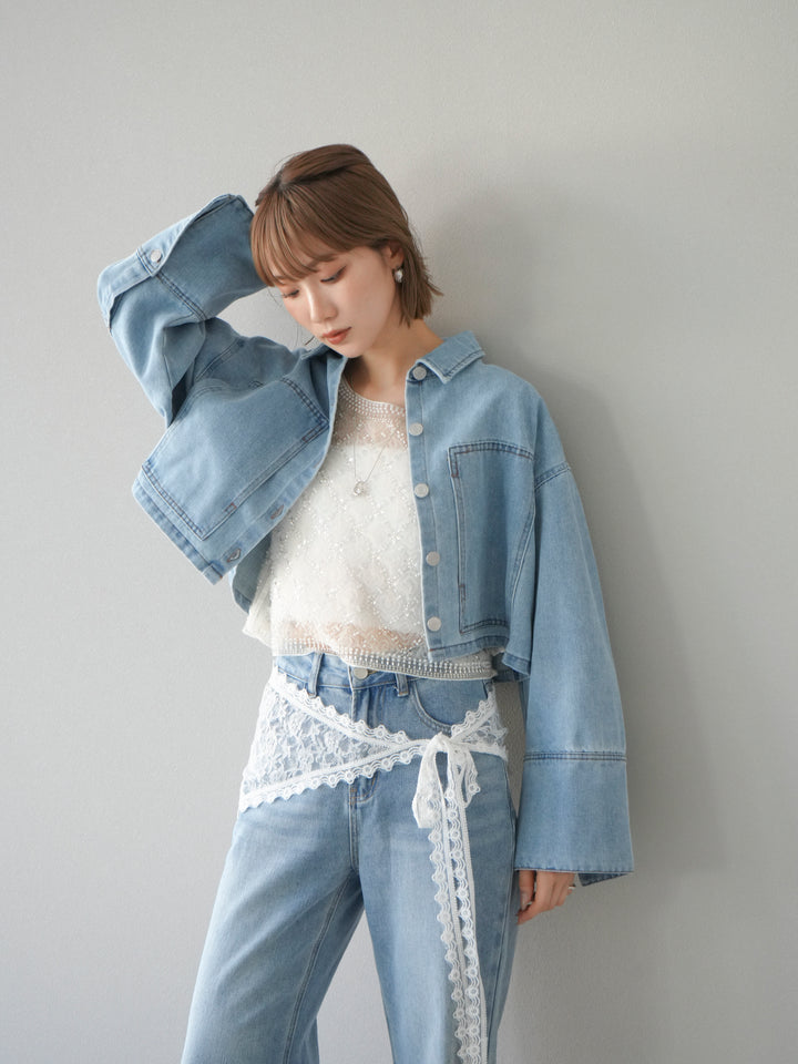 [予約]BIGカフスデニムショートシャツ/ブリーチ　