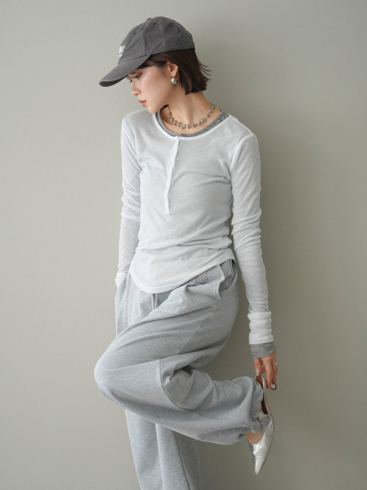 [予約]シアーリブヘンリーネックロンT/white