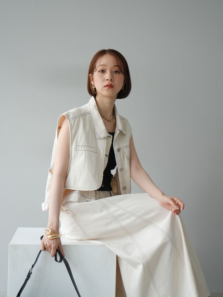 [SET]ステッチコットンツイルベスト＆スカートSET UP(2set)