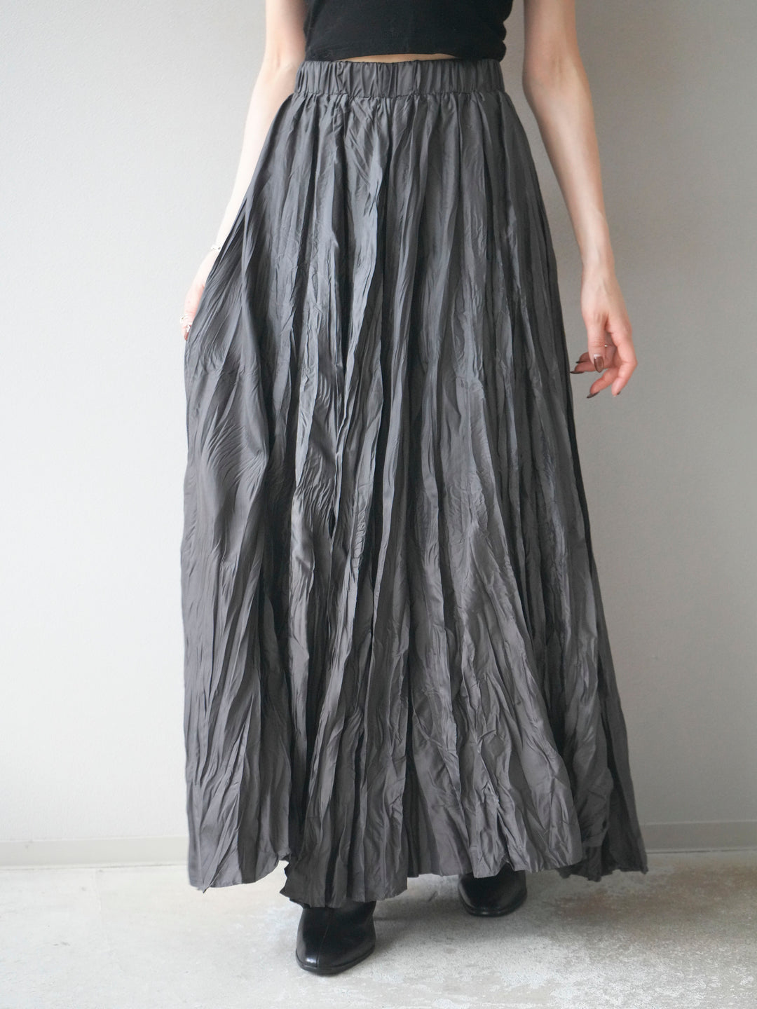 [予約]ワッシャープリーツロングスカート/charcoal